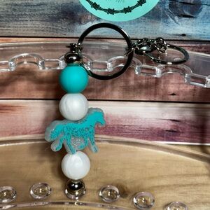 Turquoise and White Horse Keychain